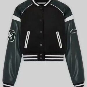 Maniere De Voir Varsity Jacket Black Dark Green Bomber Varsity Jacket Small US 4